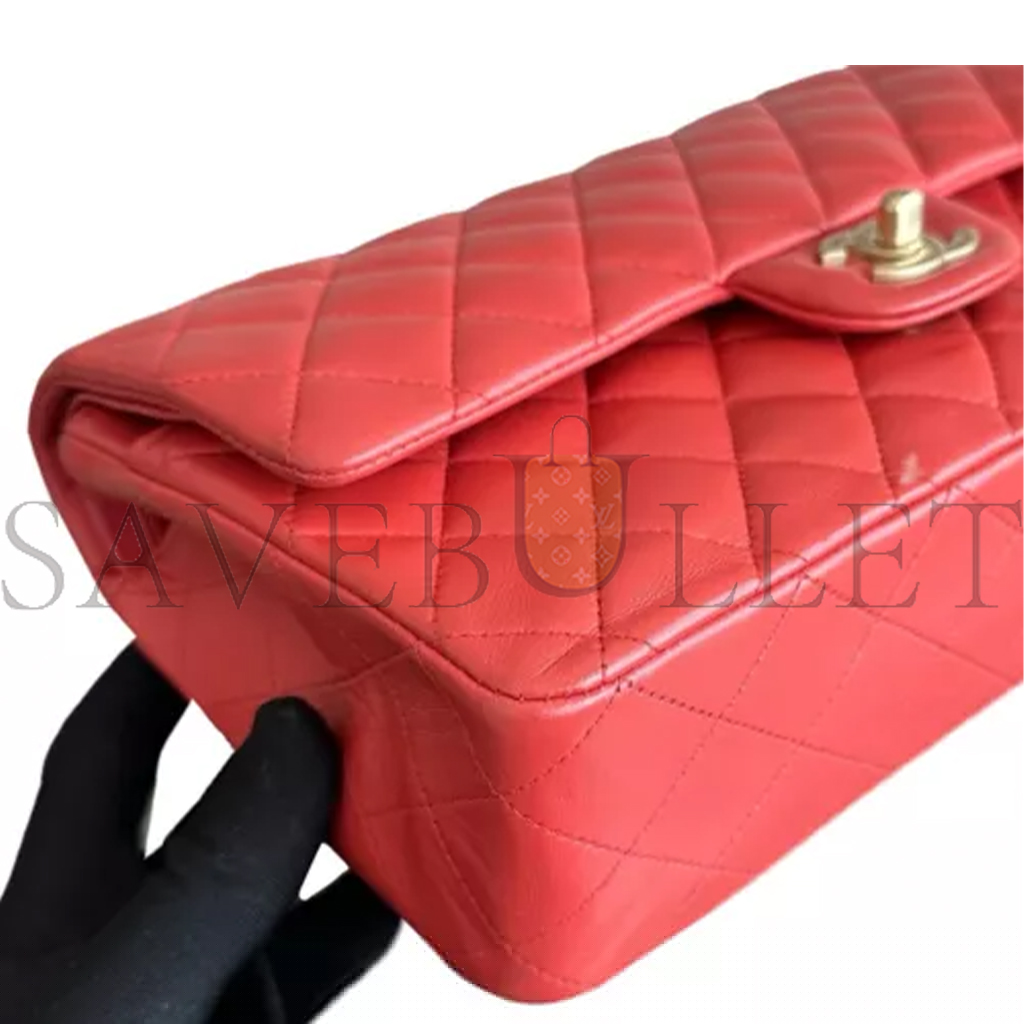 Ch*el medium quilted red lambskin classic double flap bag (25*15*6cm)